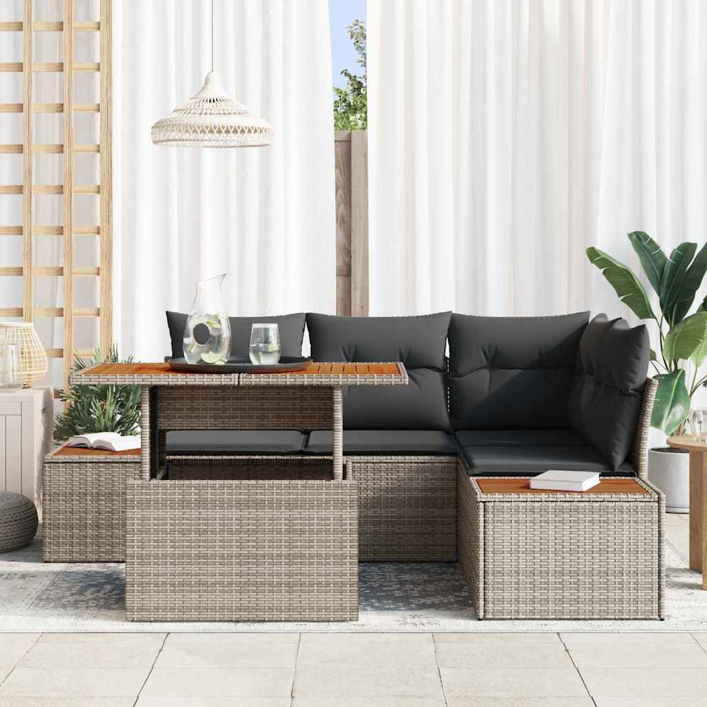 Garten-Sofa-Set 5 stk. Grau Poly Rattan