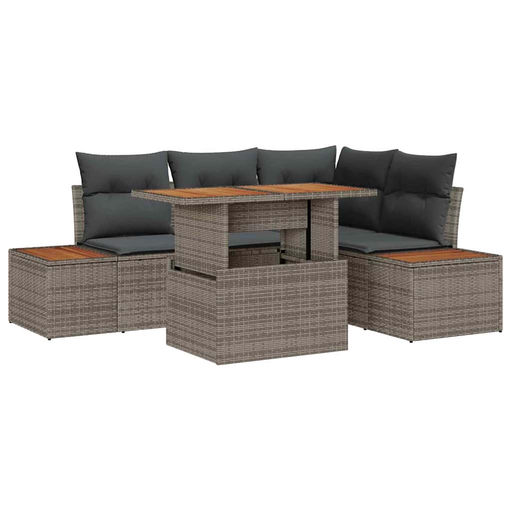 Garten-Sofa-Set 5 stk. Grau Poly Rattan