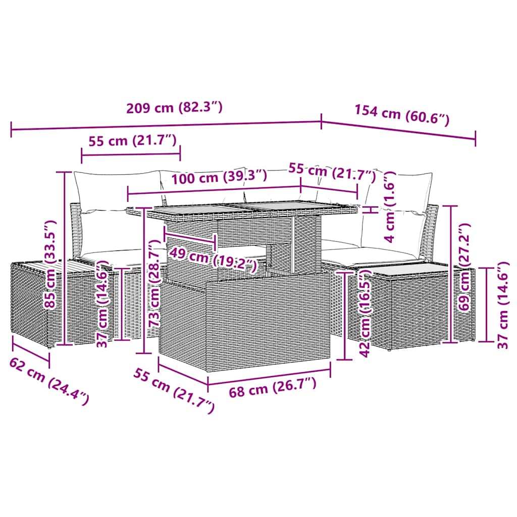 Garten-Sofa-Set 5 stk. Grau Poly Rattan