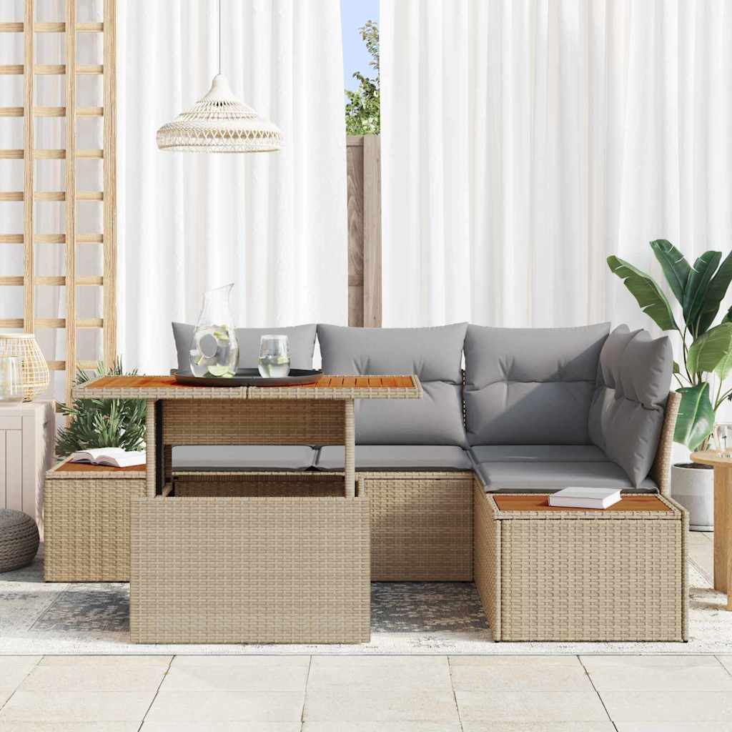 Garten-Sofa-Set 5 stk. Beige Poly Rattan
