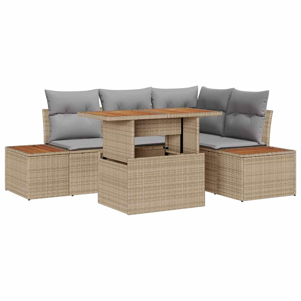 Garten-Sofa-Set 5 stk. Beige Poly Rattan