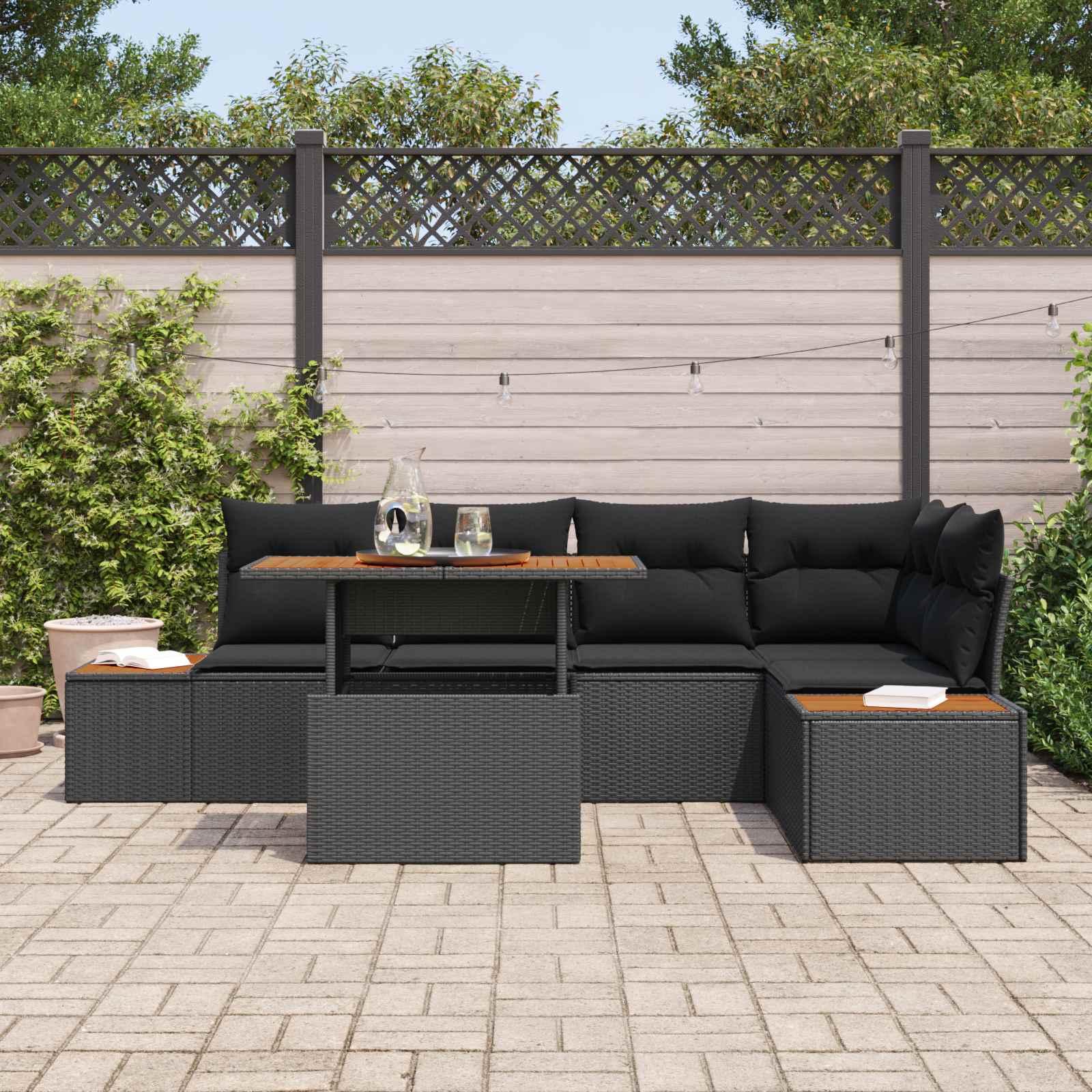 Garten-Sofa-Set 6 Stk. Schwarz Poly Rattan