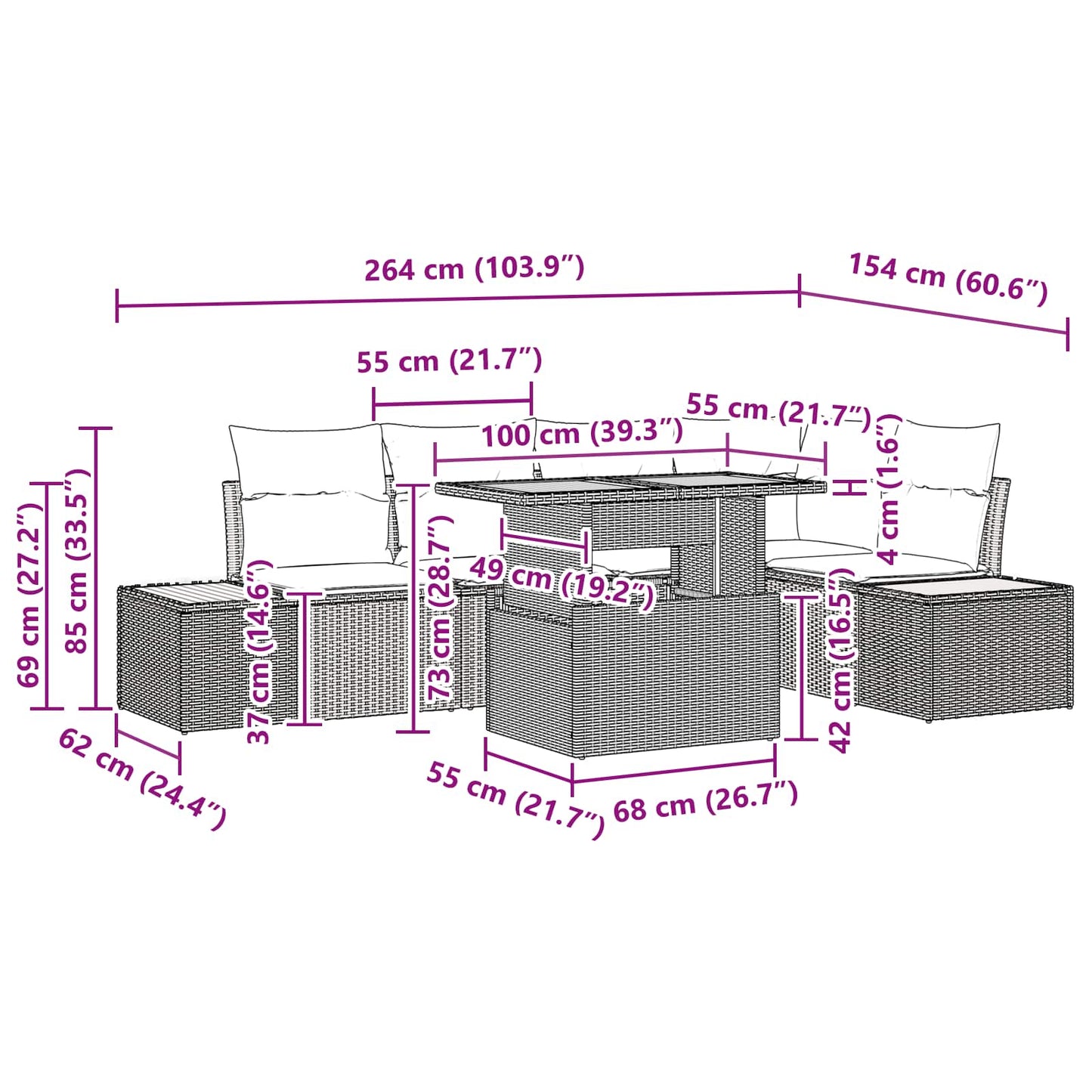 Garten-Sofa-Set mit Speicher 6 pcs Schwarz Poly Rattan
