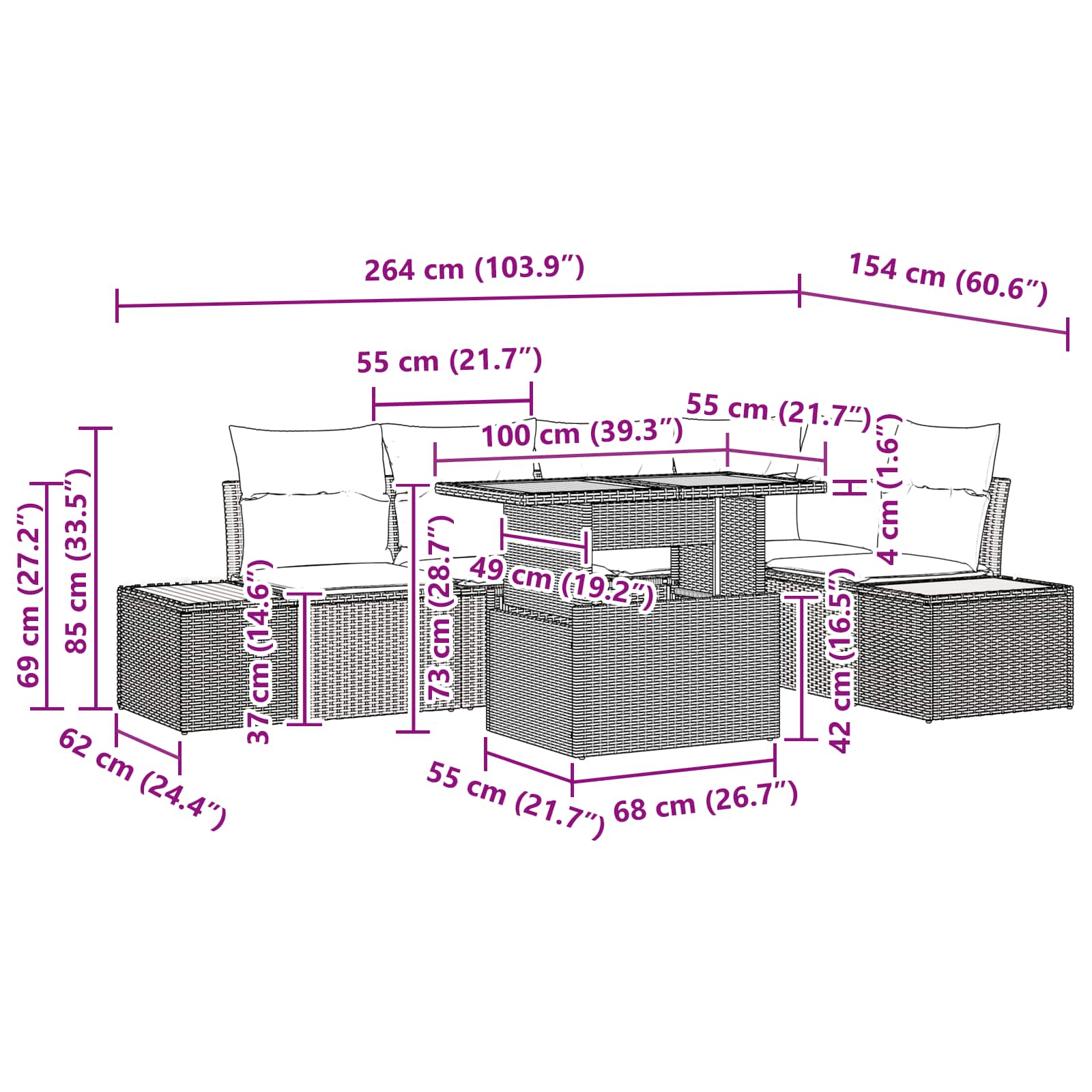 Garten-Sofa-Set mit Speicher 6 pcs Schwarz Poly Rattan