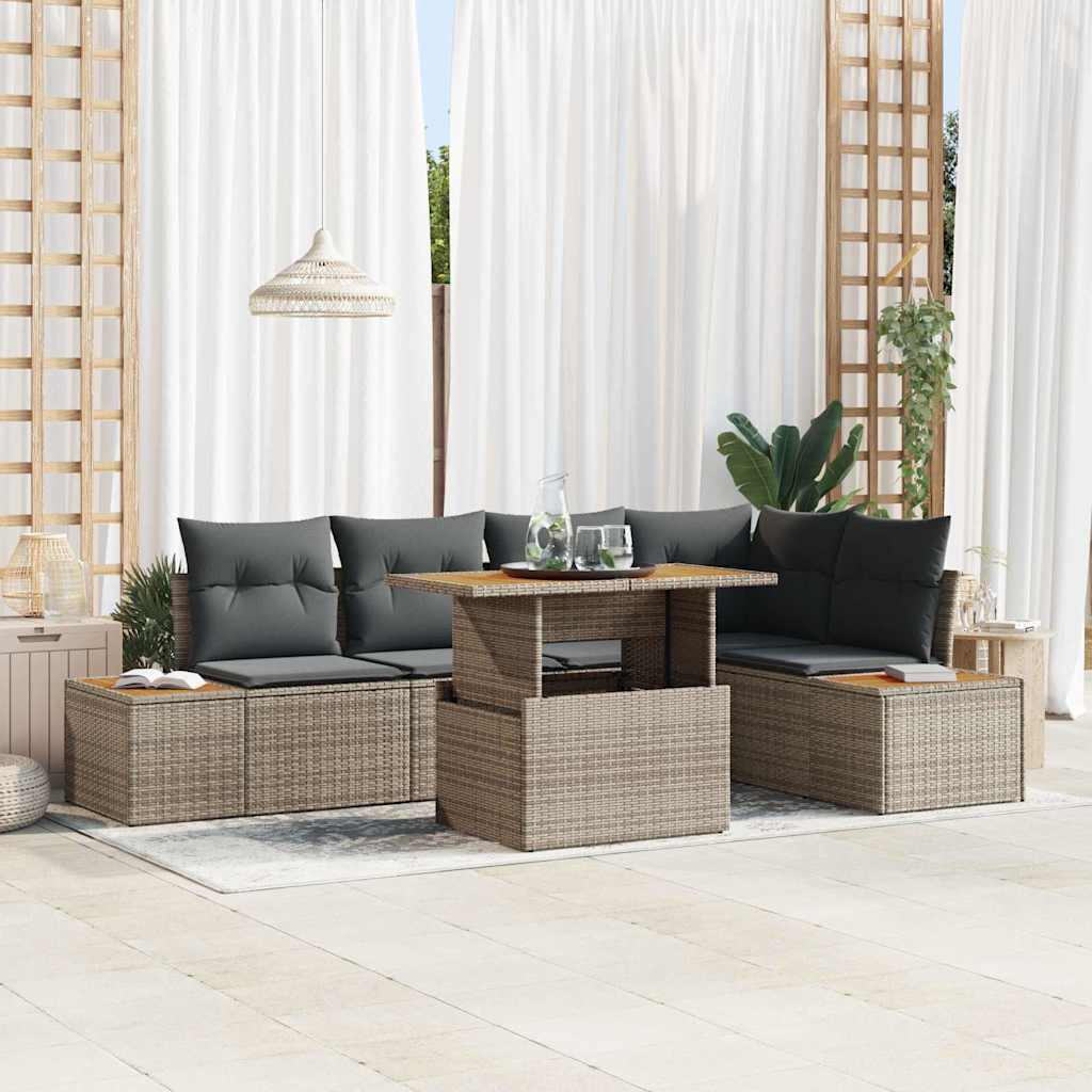 Garten-Sofa-Set 6 stk. Grau Poly Rattan