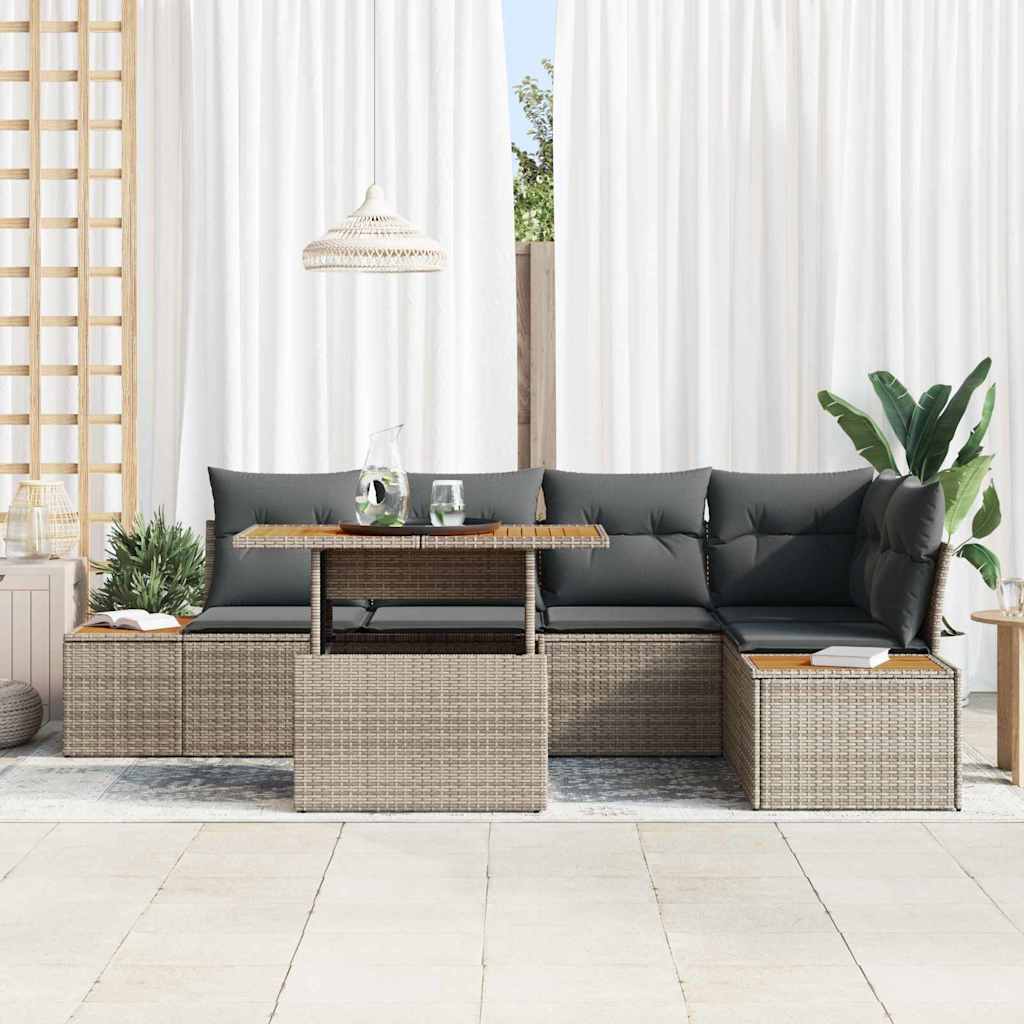 Garten-Sofa-Set 6 stk. Grau Poly Rattan