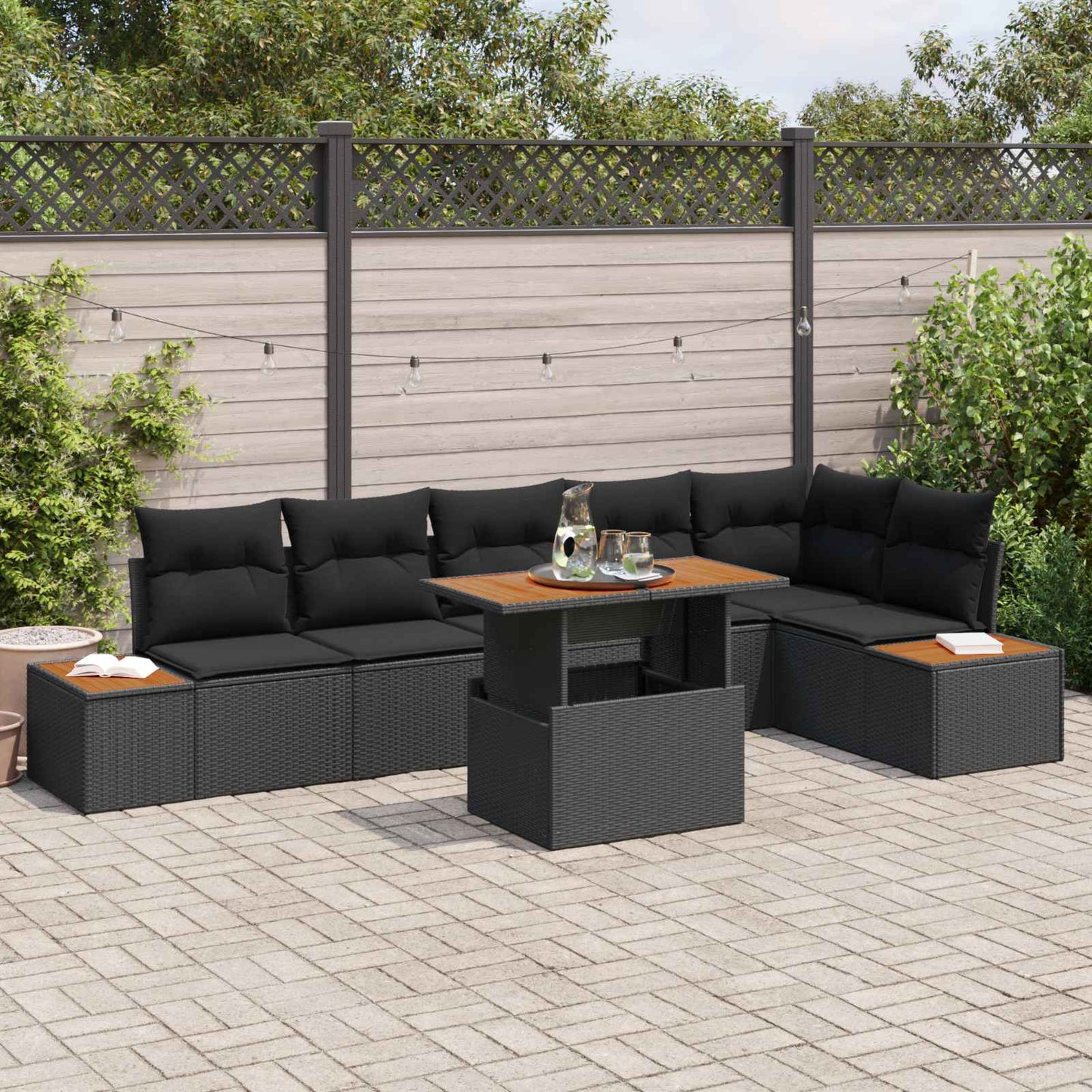 Garten-Sofa-Set 7 Stk. Schwarz Poly Rattan