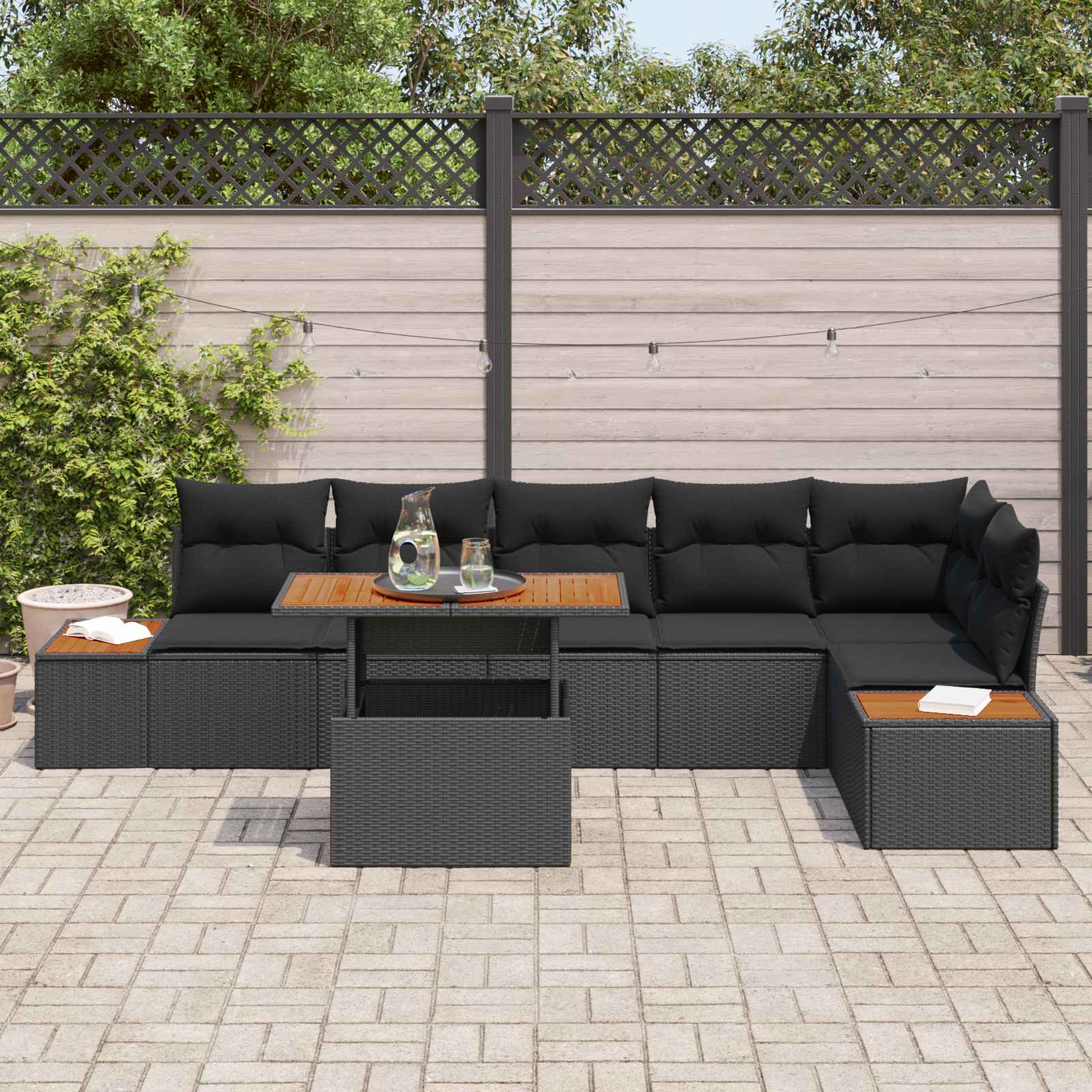 Garten-Sofa-Set 7 Stk. Schwarz Poly Rattan