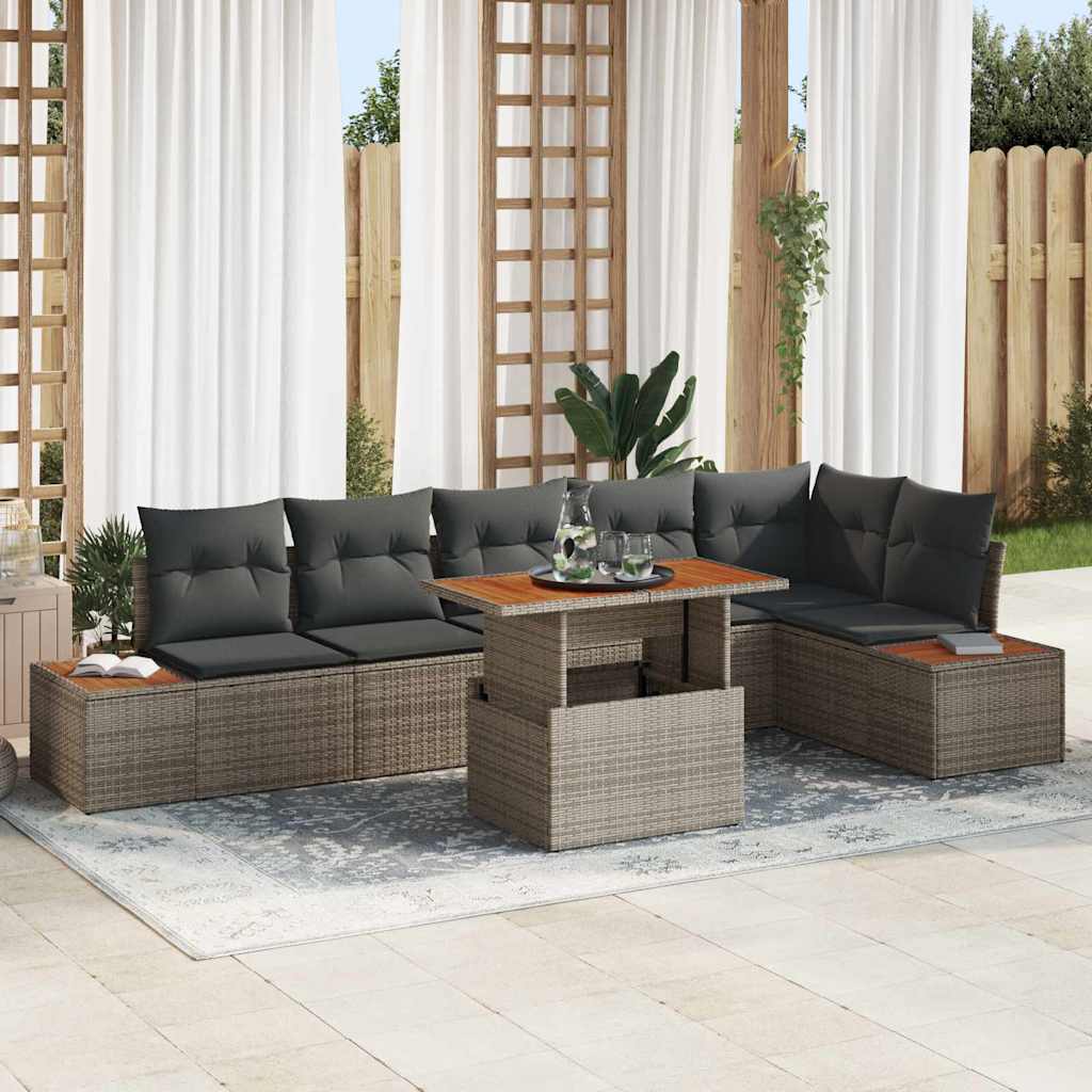 Garten-Sofa-Set 7 stk. Grau Poly Rattan
