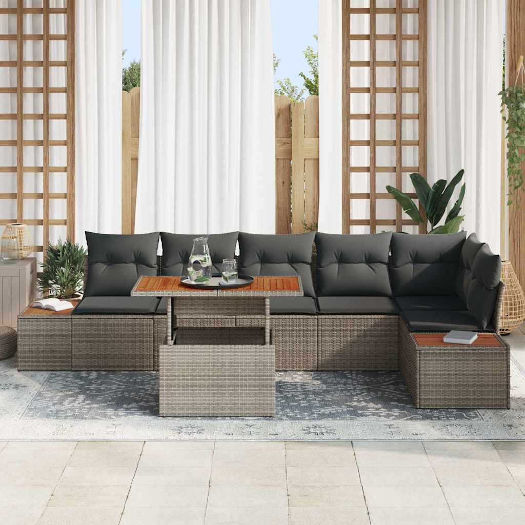 Garten-Sofa-Set 7 stk. Grau Poly Rattan
