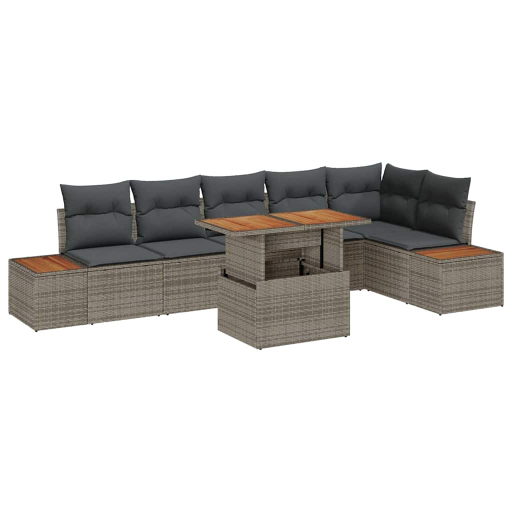 Garten-Sofa-Set 7 stk. Grau Poly Rattan