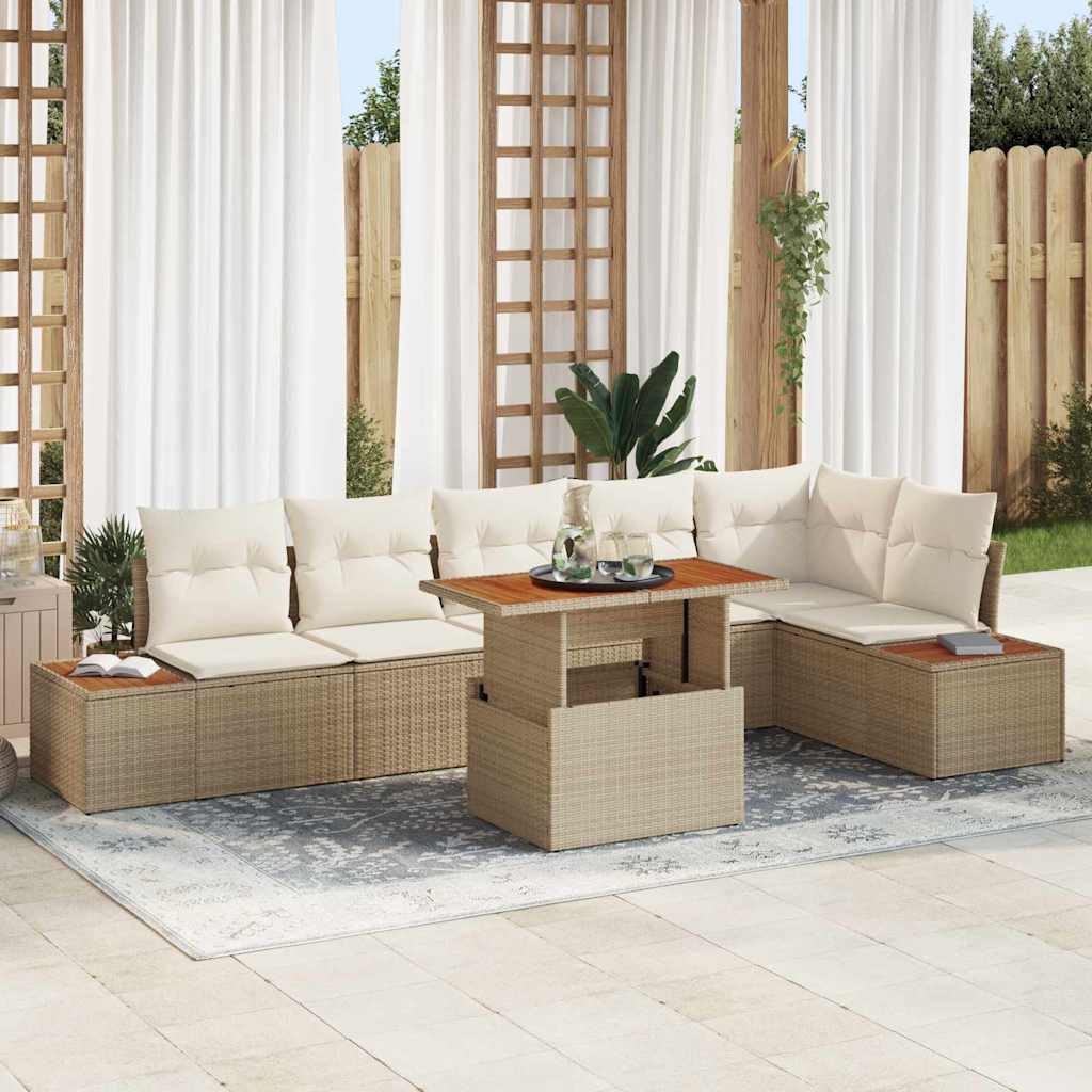 Garten-Sofa-Set 7 stk. Beige Poly Rattan