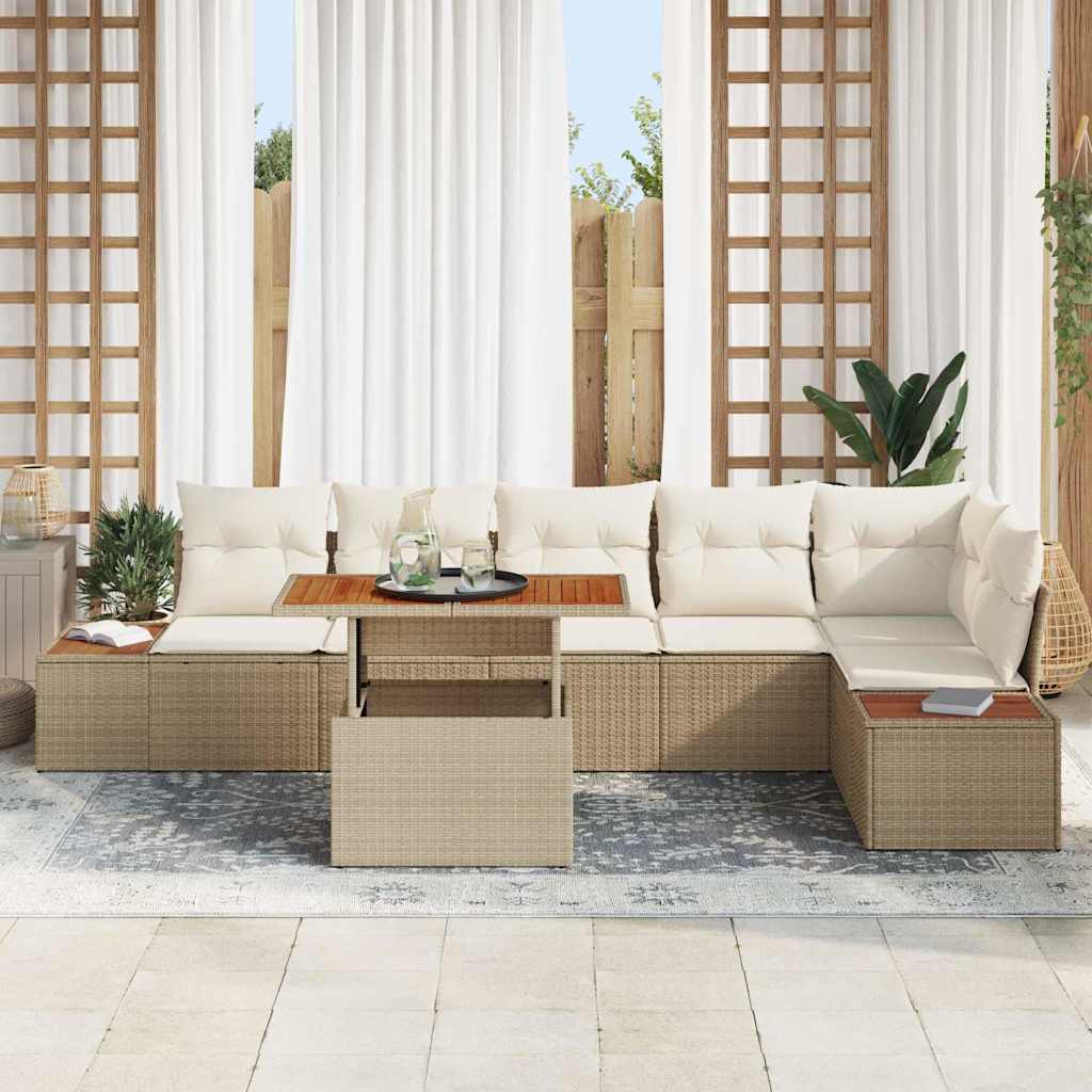 Garten-Sofa-Set 7 stk. Beige Poly Rattan