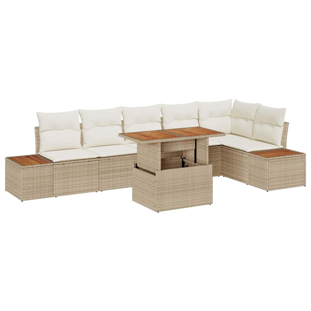 Garten-Sofa-Set 7 stk. Beige Poly Rattan