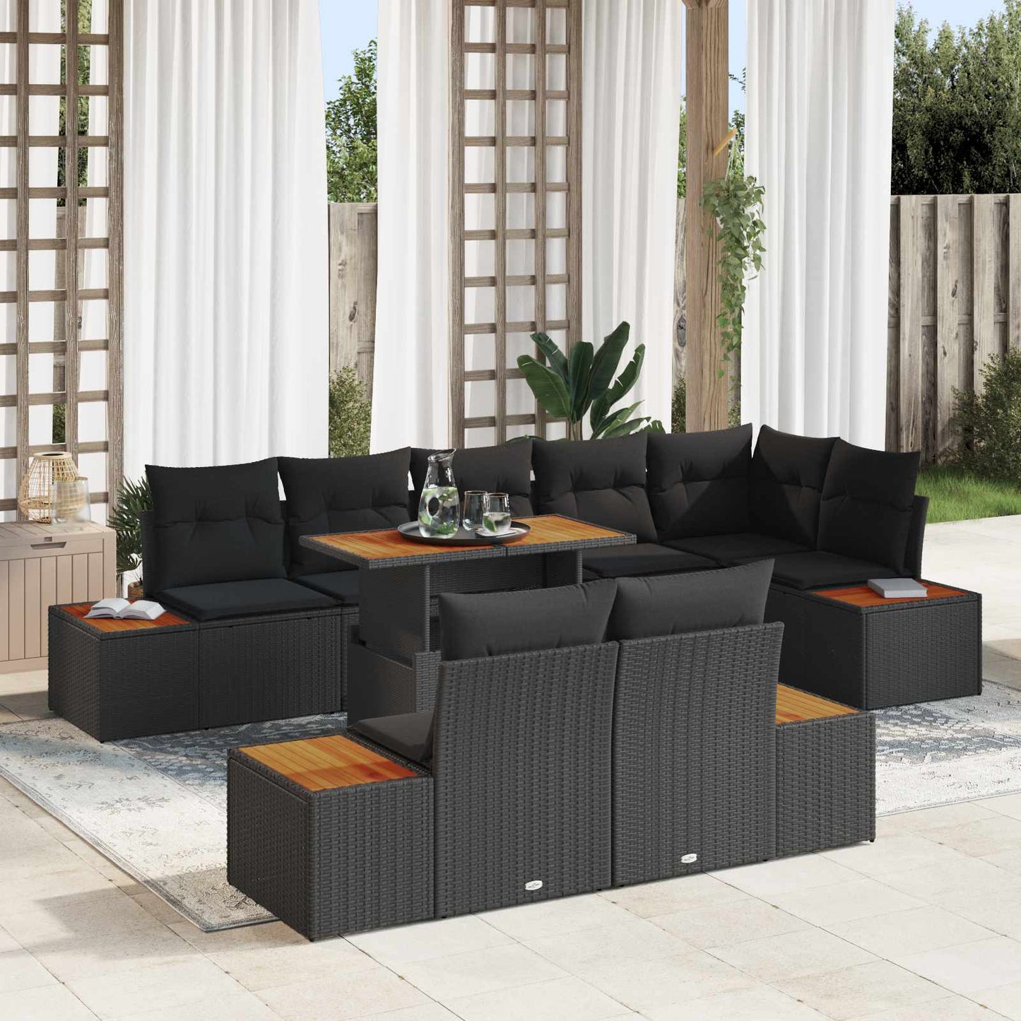 Garten-Sofa-Set 9 stk. Schwarz Poly Rattan