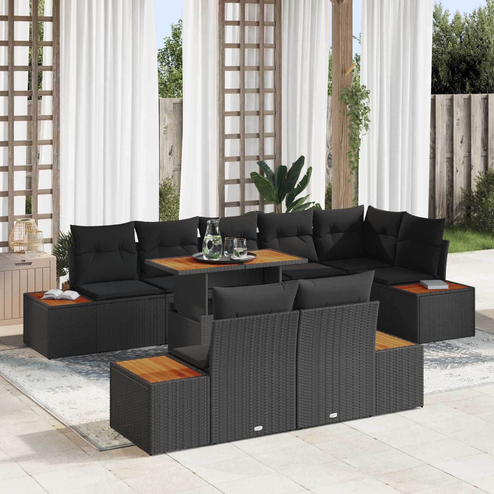 Garten-Sofa-Set 9 stk. Schwarz Poly Rattan