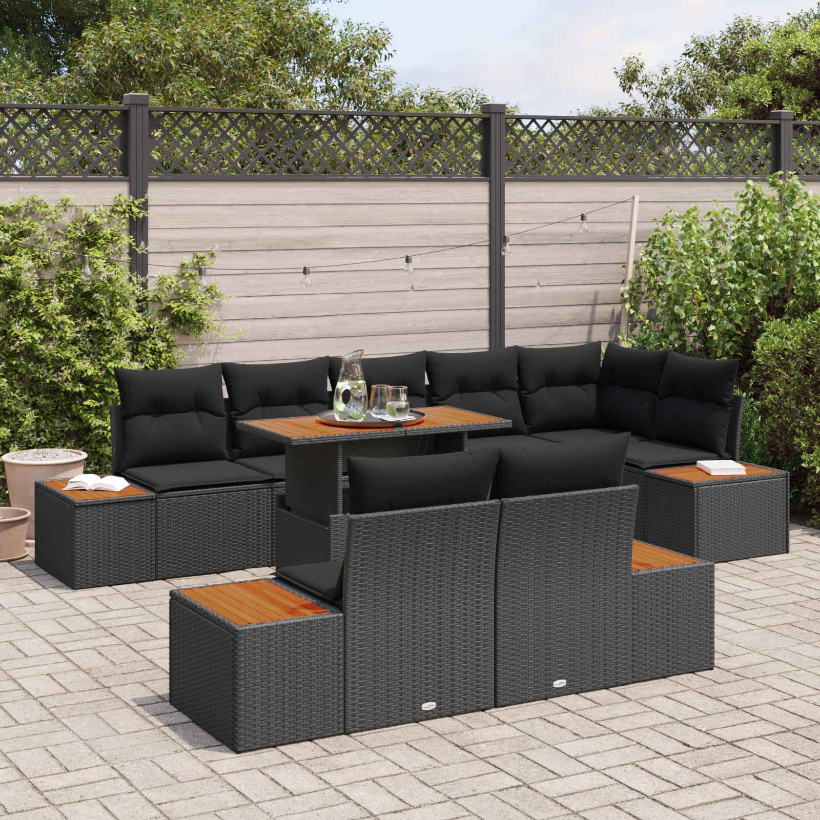 Garten-Sofa-Set 9 stk. Schwarz Poly Rattan