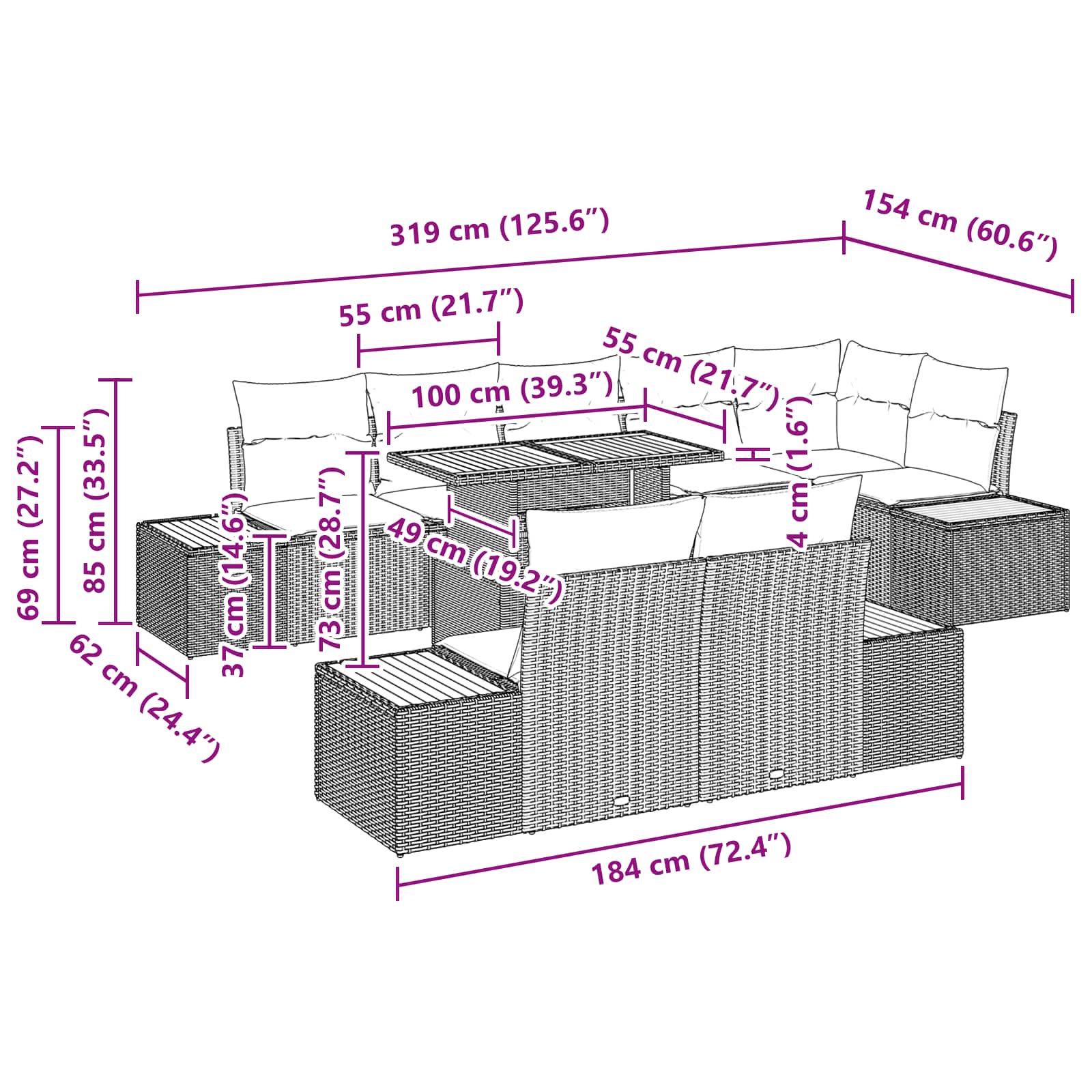 Garten-Sofa-Set 9 stk. Schwarz Poly Rattan