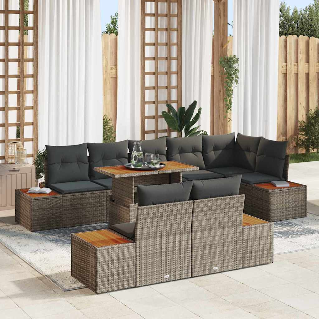 Garten-Sofa-Set 9 Stk. Grau Poly Rattan