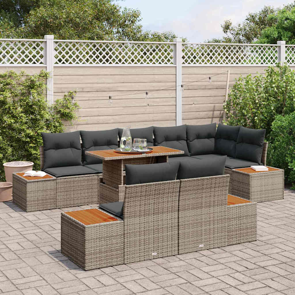 Garten-Sofa-Set 9 Stk. Grau Poly Rattan