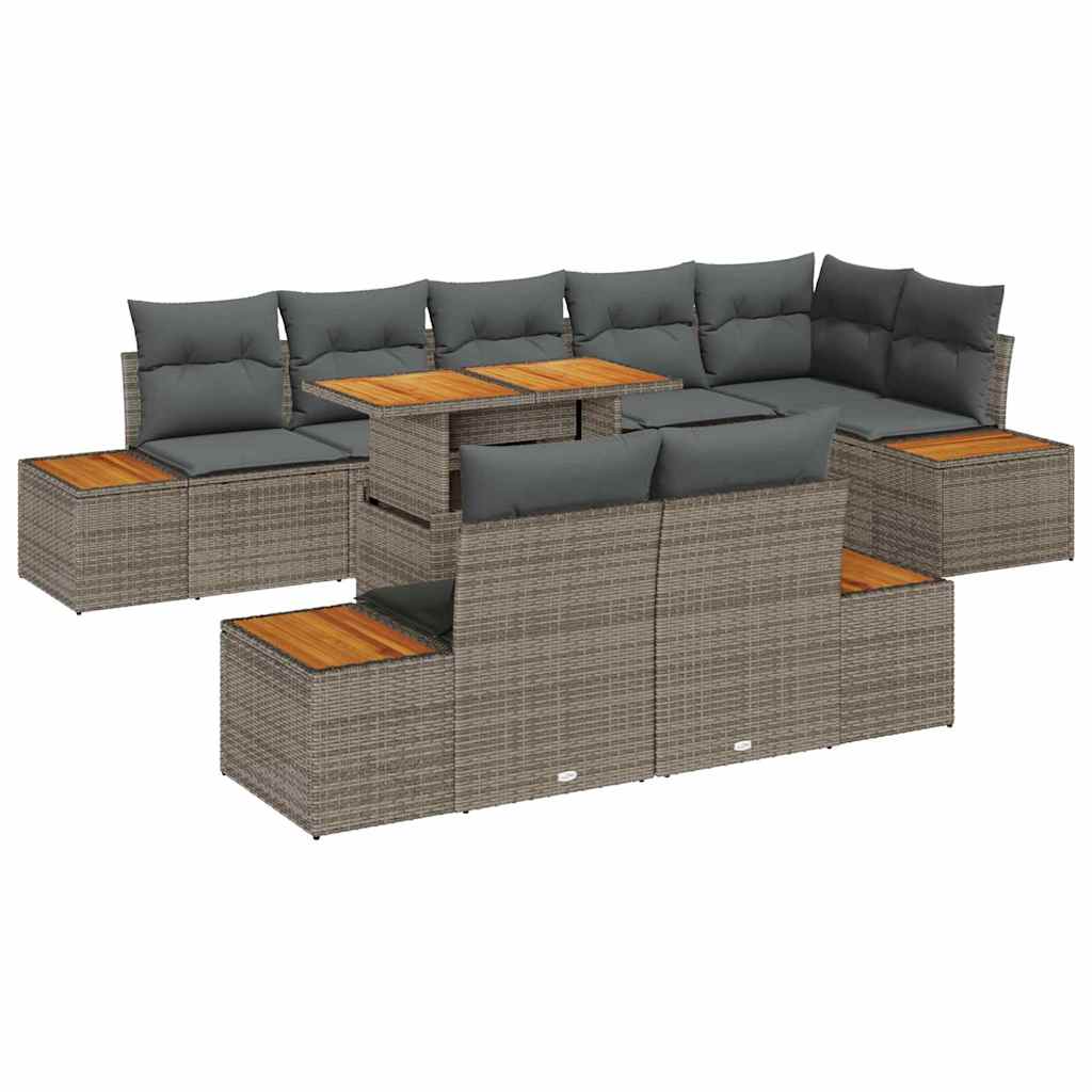 Garten-Sofa-Set 9 Stk. Grau Poly Rattan