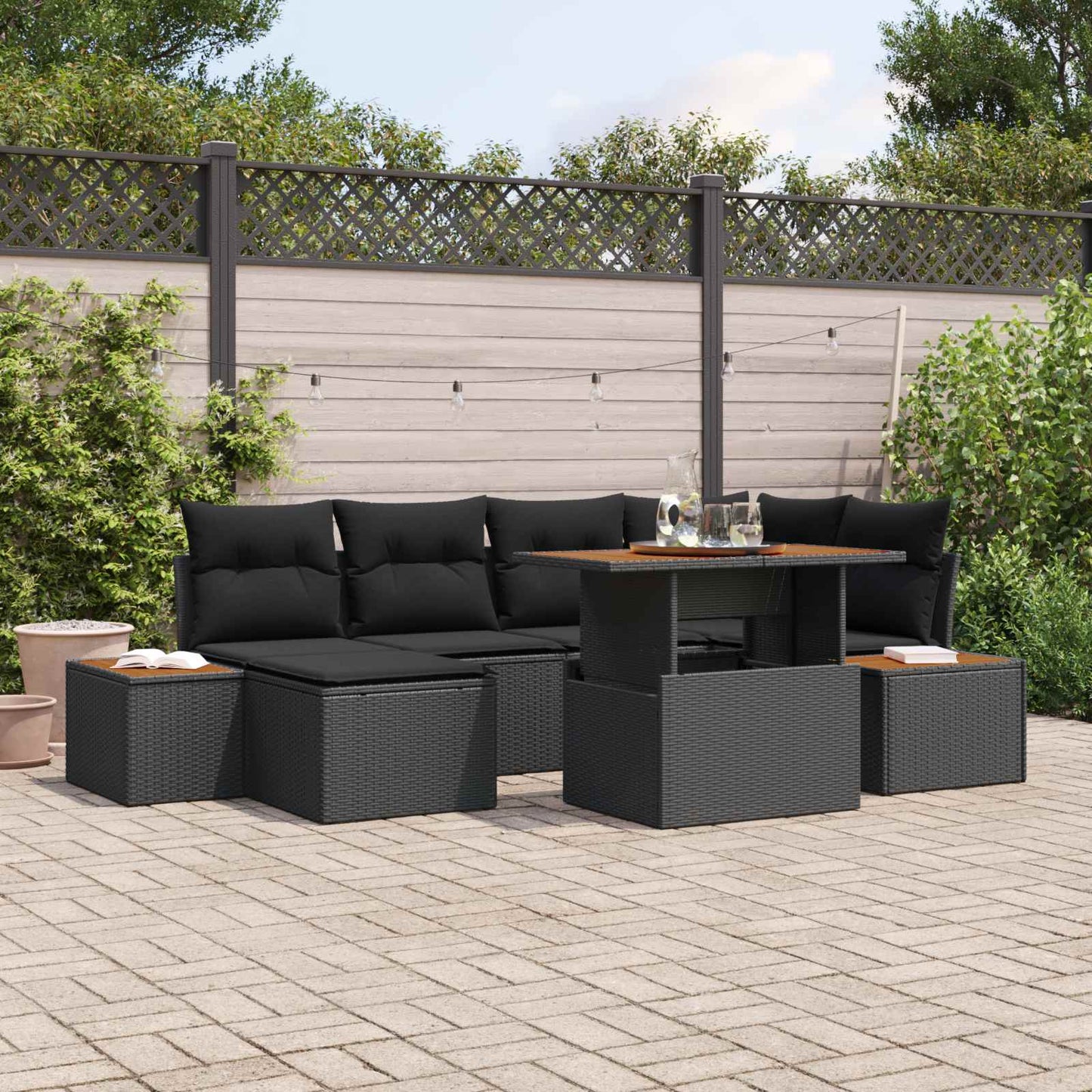 Garten-Sofa-Set 7 stk. Schwarz Poly Rattan