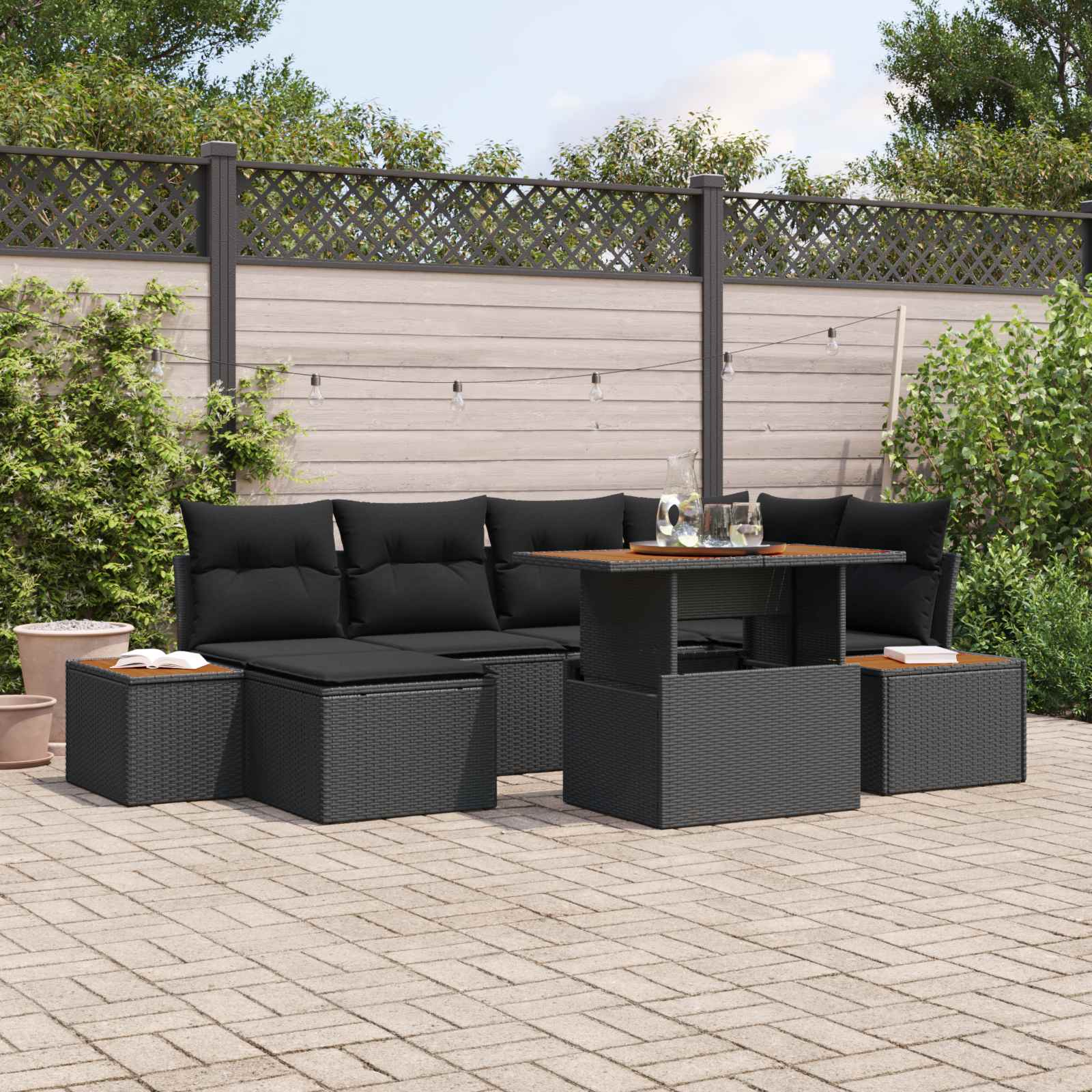 Garten-Sofa-Set 7 stk. Schwarz Poly Rattan