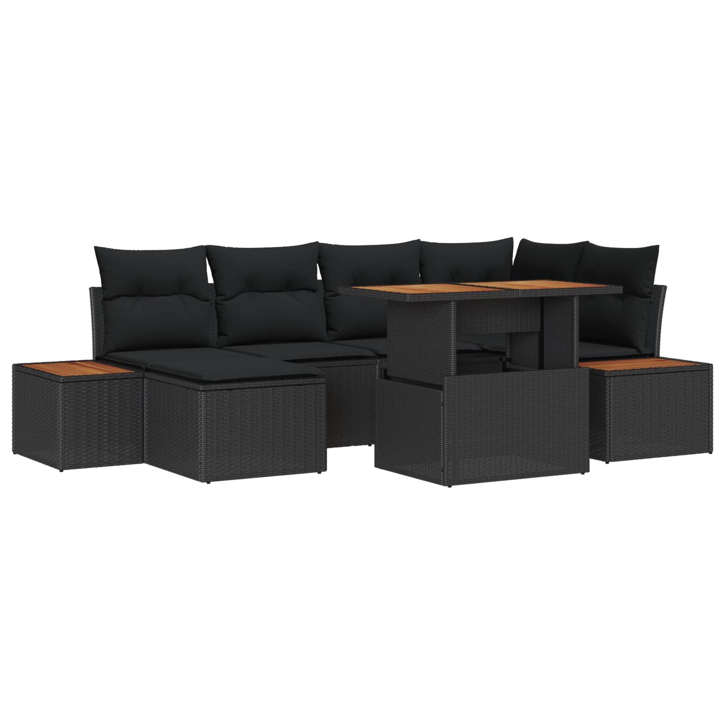 Garten-Sofa-Set 7 stk. Schwarz Poly Rattan