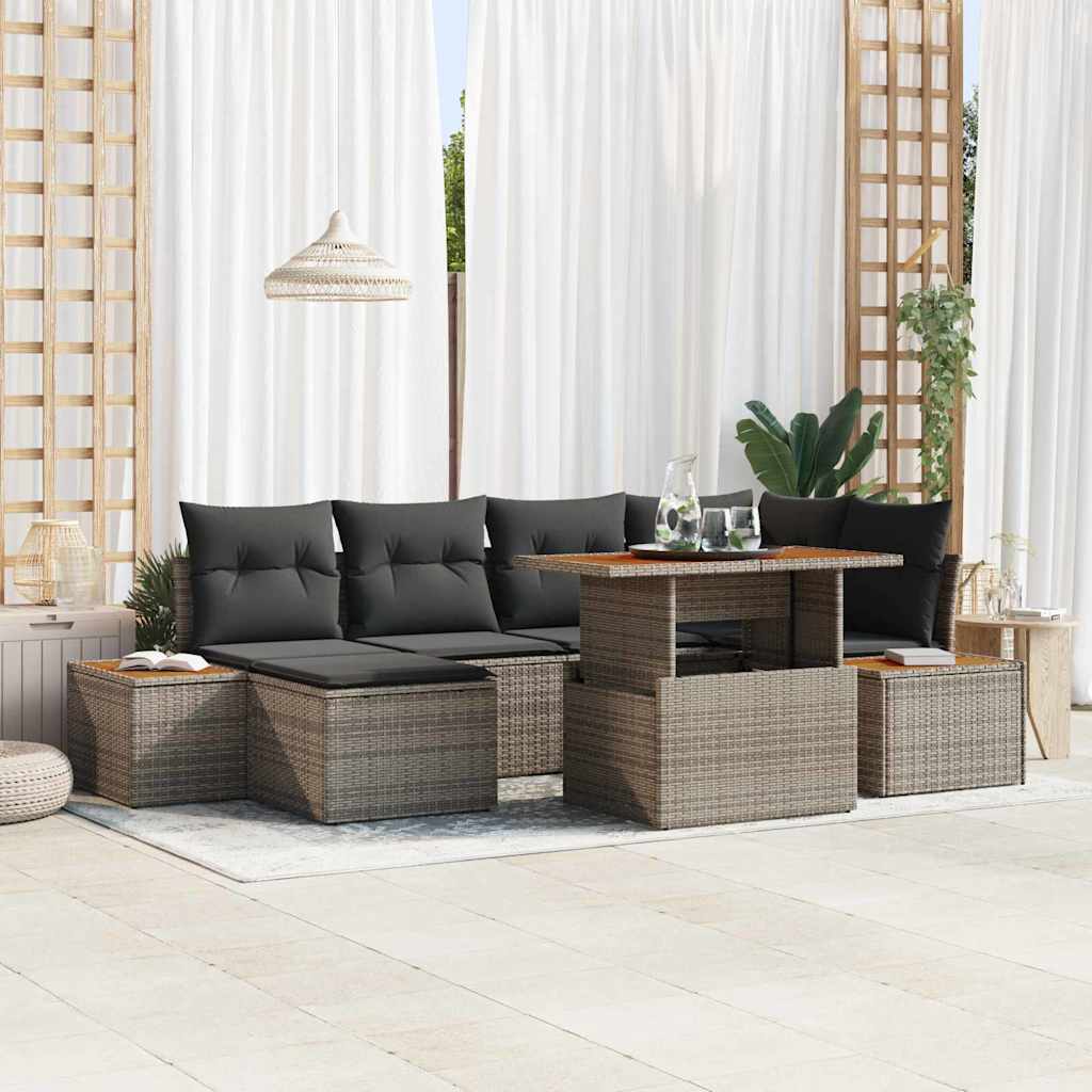 Garten-Sofa-Set 7 stk. Grau Poly Rattan