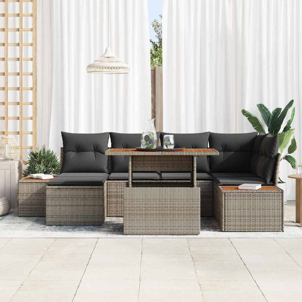 Garten-Sofa-Set 7 stk. Grau Poly Rattan
