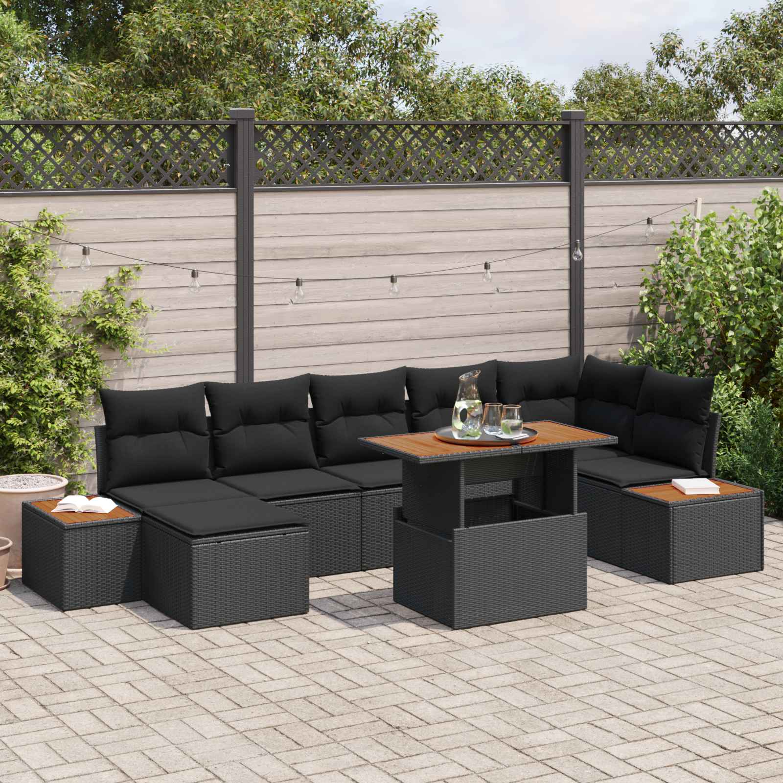 Garten-Sofa-Set 8 stk. Schwarz Poly Rattan