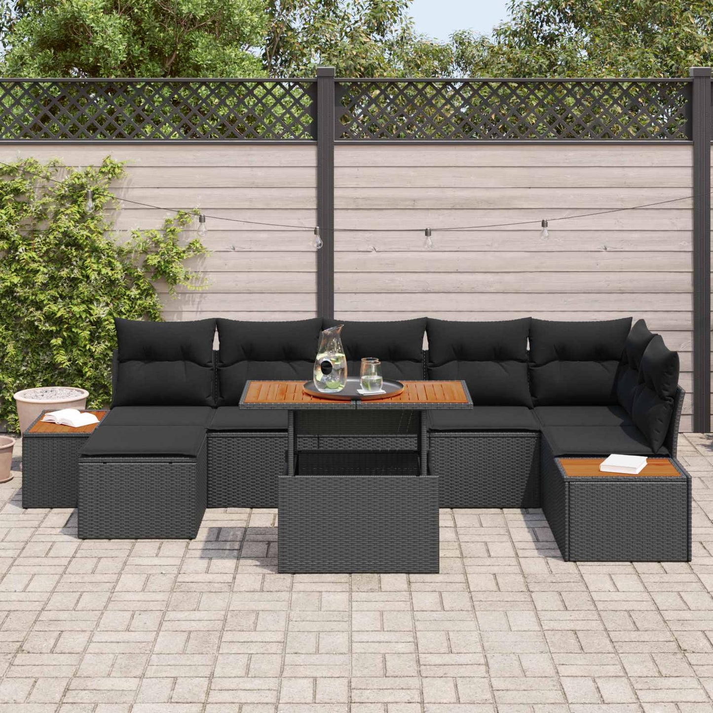 Garten-Sofa-Set 8 stk. Schwarz Poly Rattan