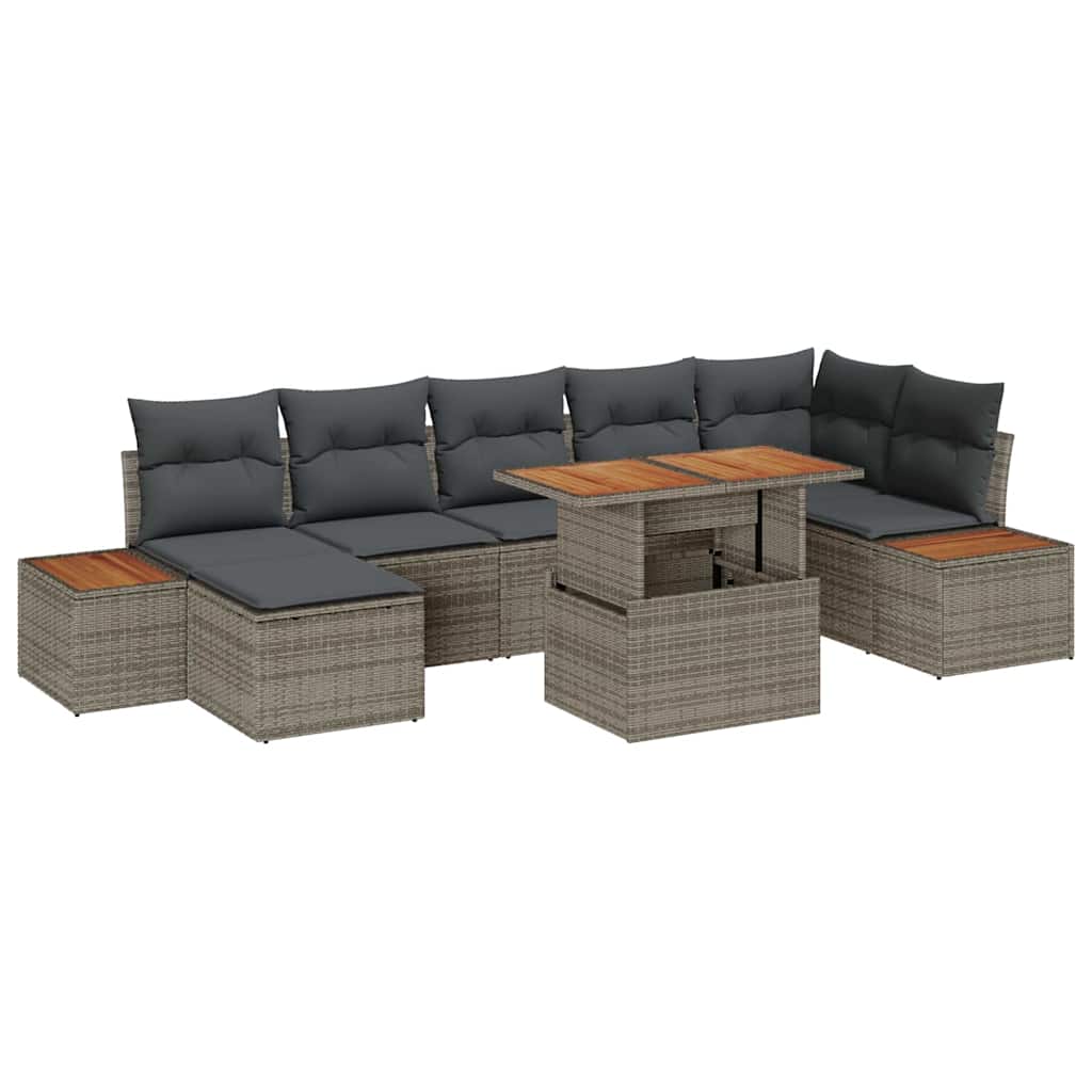 Garten-Sofa-Set 8 stk. Grau Poly Rattan