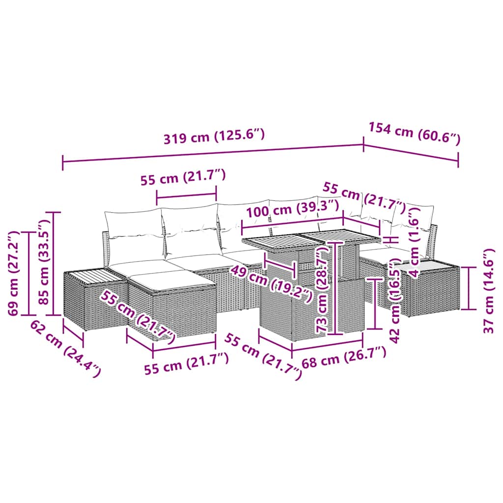 Garten-Sofa-Set 8 stk. Grau Poly Rattan