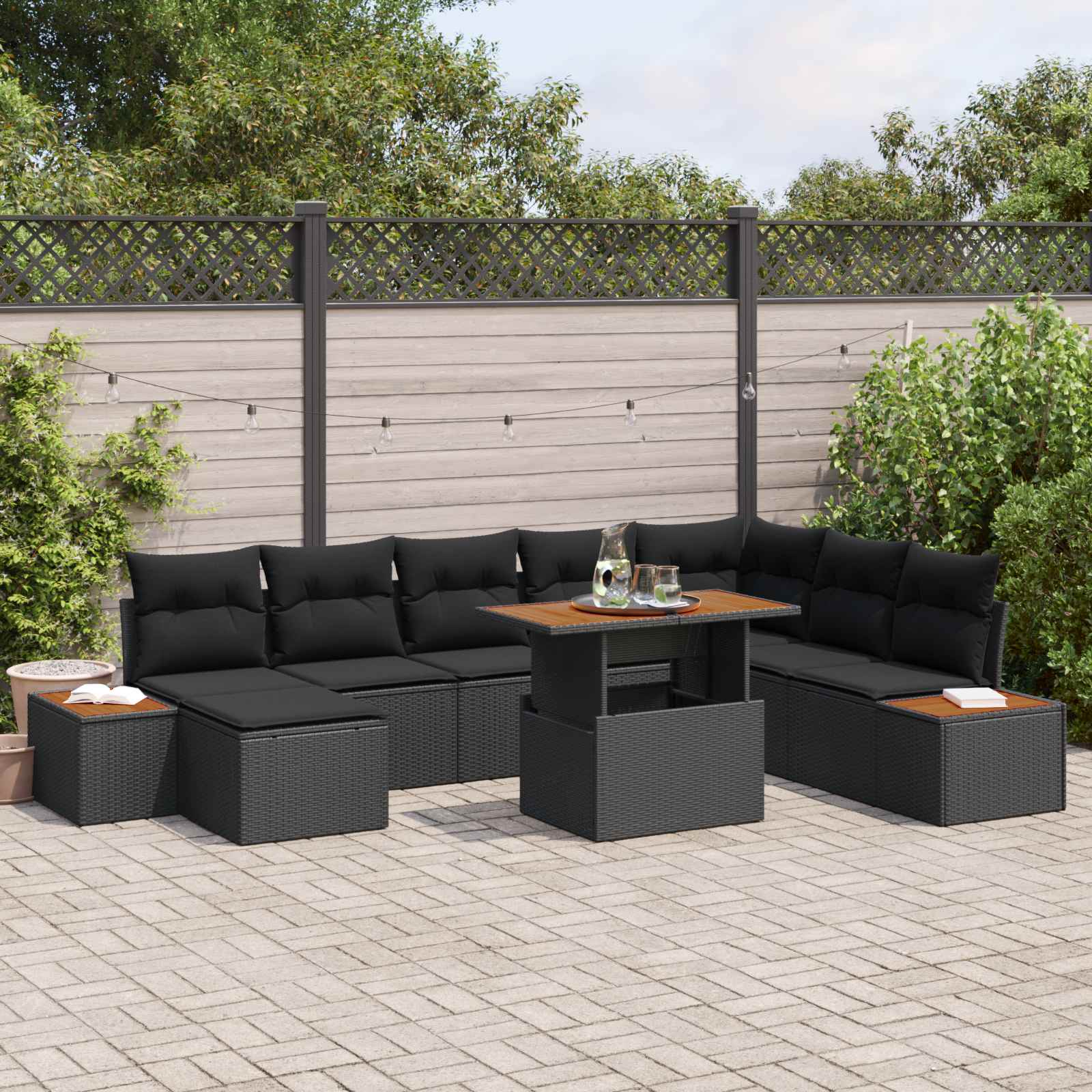 Garten-Sofa-Set 9 stk. Schwarz Poly Rattan