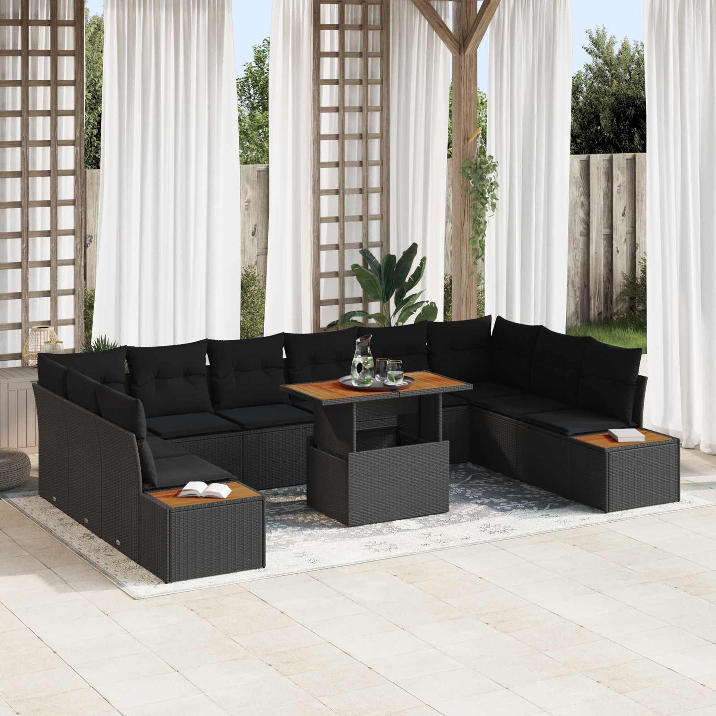 Garten-Sofa-Set 11 Stk. Schwarz Poly Rattan