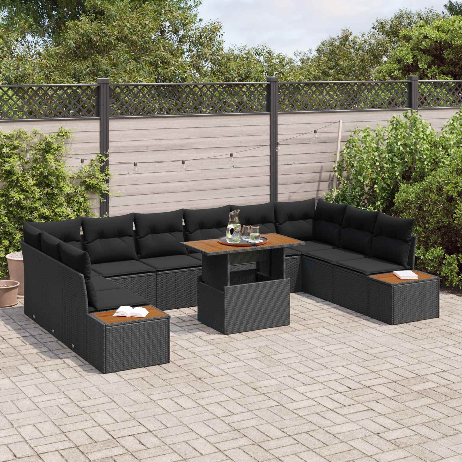 Garten-Sofa-Set 11 Stk. Schwarz Poly Rattan