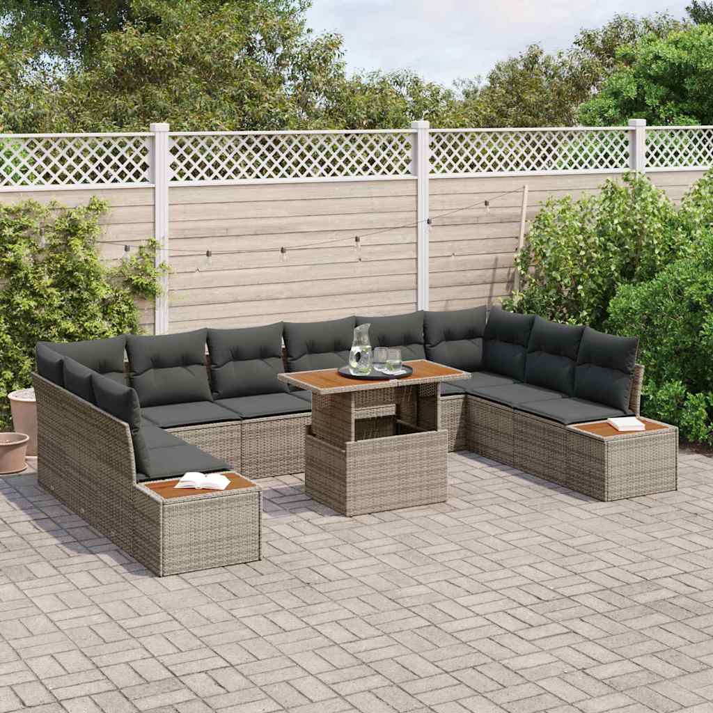 Garten-Sofa-Set 11 stk. Grau Poly Rattan
