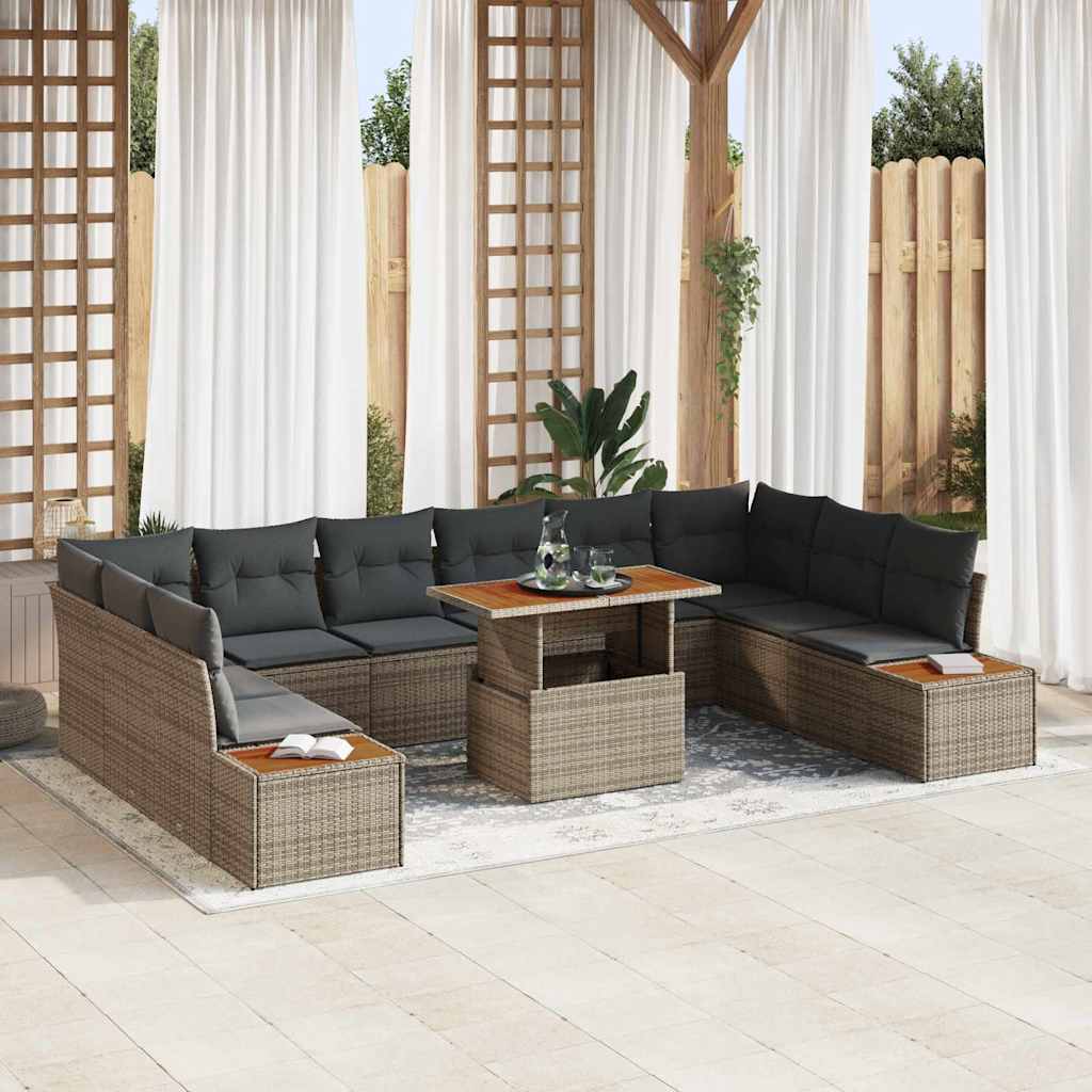 Garten-Sofa-Set 11 stk. Grau Poly Rattan