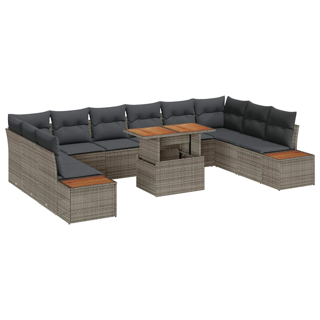 Garten-Sofa-Set 11 stk. Grau Poly Rattan