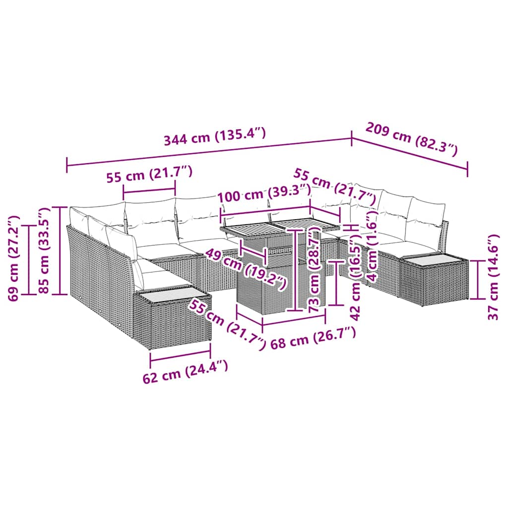 Garten-Sofa-Set 11 stk. Grau Poly Rattan