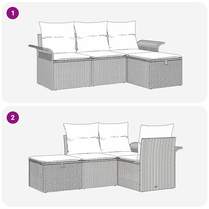 Gartensofa-set 4 stk. Grau Poly-Rattan