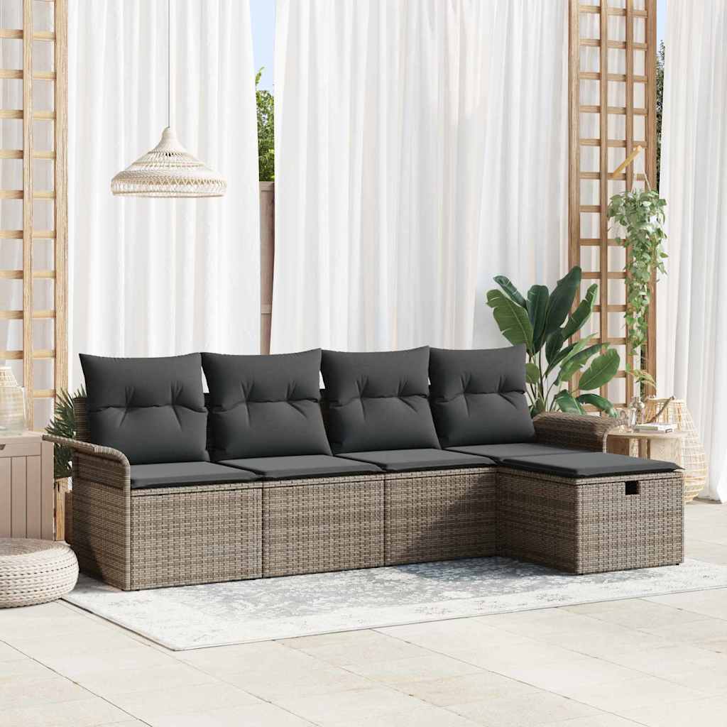 Gartensofa-set 5 stk. Grau Poly-Rattan