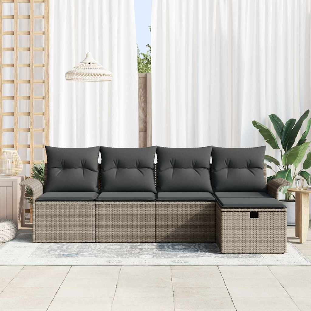 Gartensofa-set 5 stk. Grau Poly-Rattan