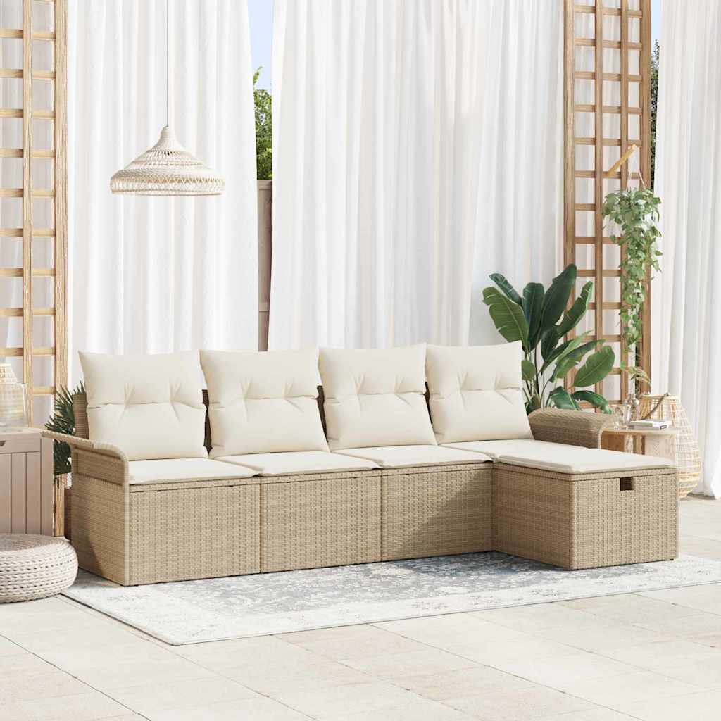 Gartensofa-set 5 stk. Beige und Creme Poly-Rattan