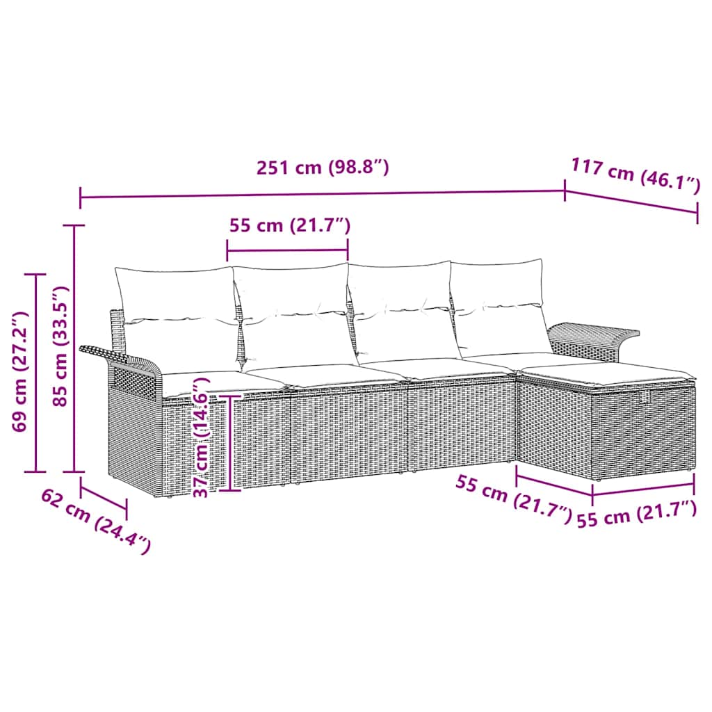 Gartensofa-set 5 stk. Beige und Creme Poly-Rattan