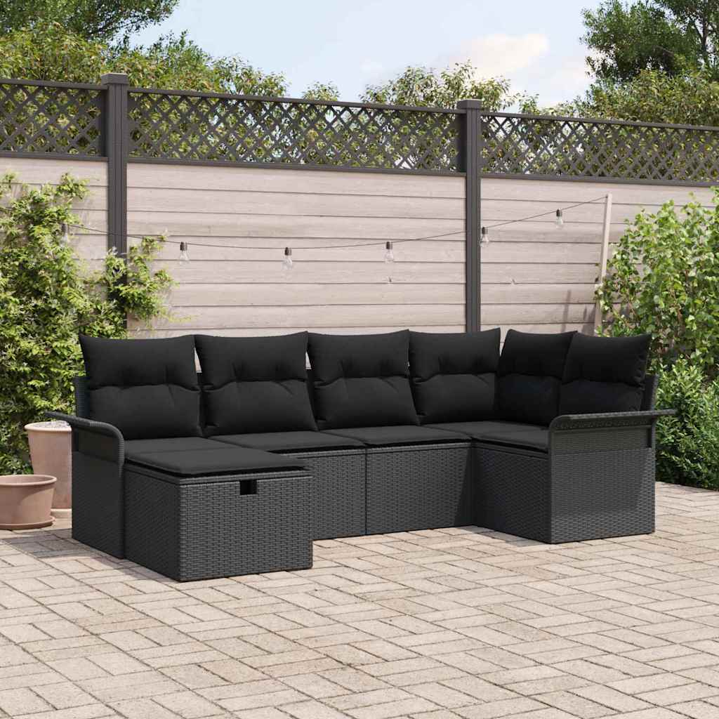 Gartensofa-set 6 stk. Schwarz Poly-Rattan
