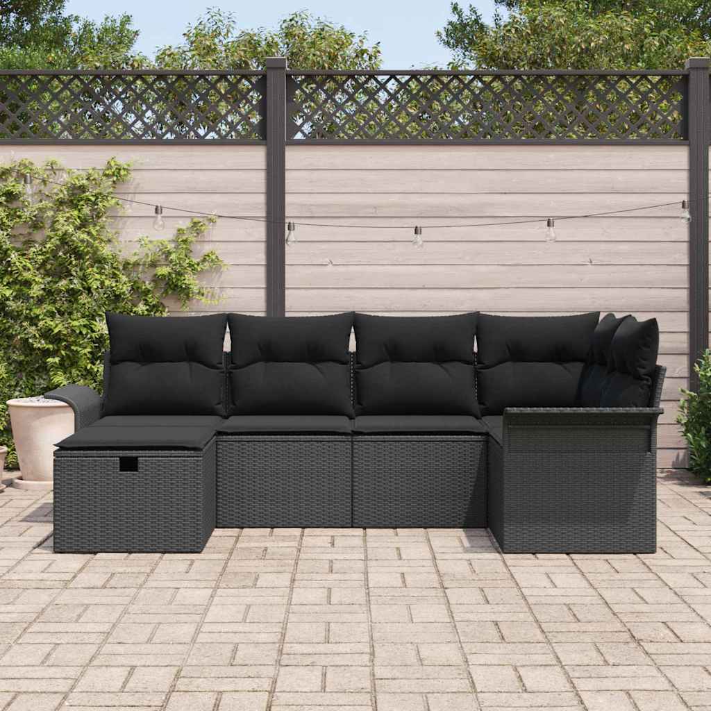 Gartensofa-set 6 stk. Schwarz Poly-Rattan