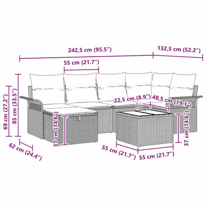 Gartensofa-set 7 stk. Schwarz Poly-Rattan