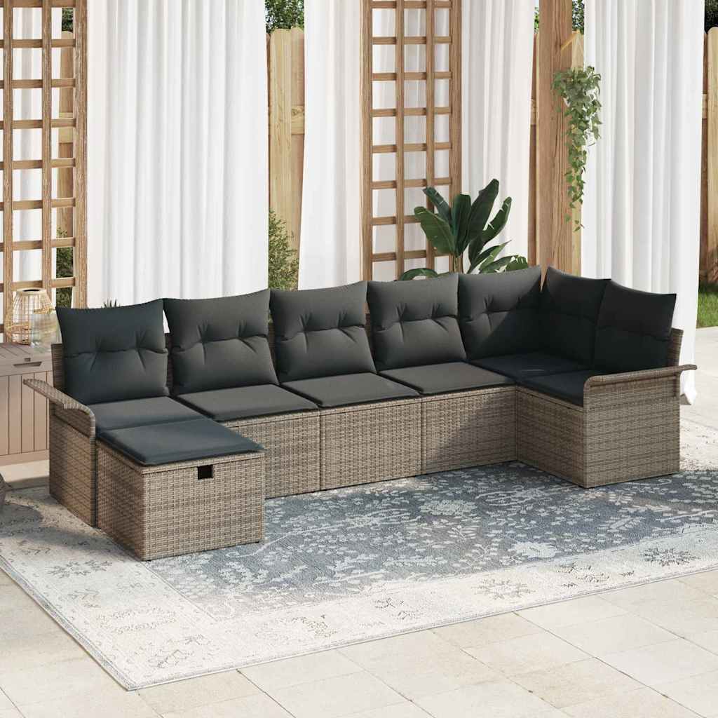 Gartensofa-set 7 stk. Grau Poly-Rattan